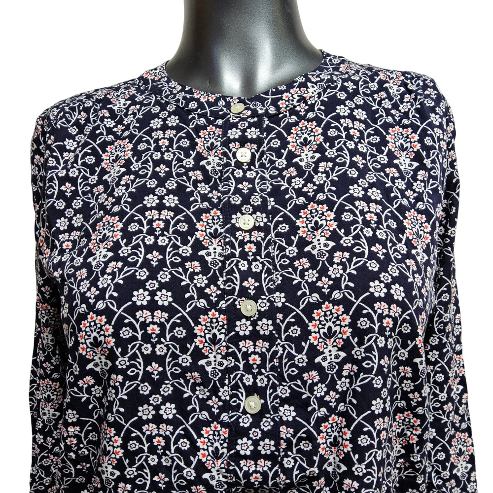 LOFT Womens XS Navy Blue Floral Rayon Long Sleeve‎ Henley Blouse Top 428846